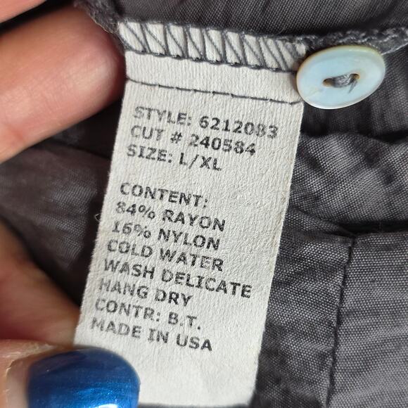 Cut Loose crosshatch L/XL Gray Super Wide Legs Relaxing Jumpsuit Seashell Button - Picture 2 of 16